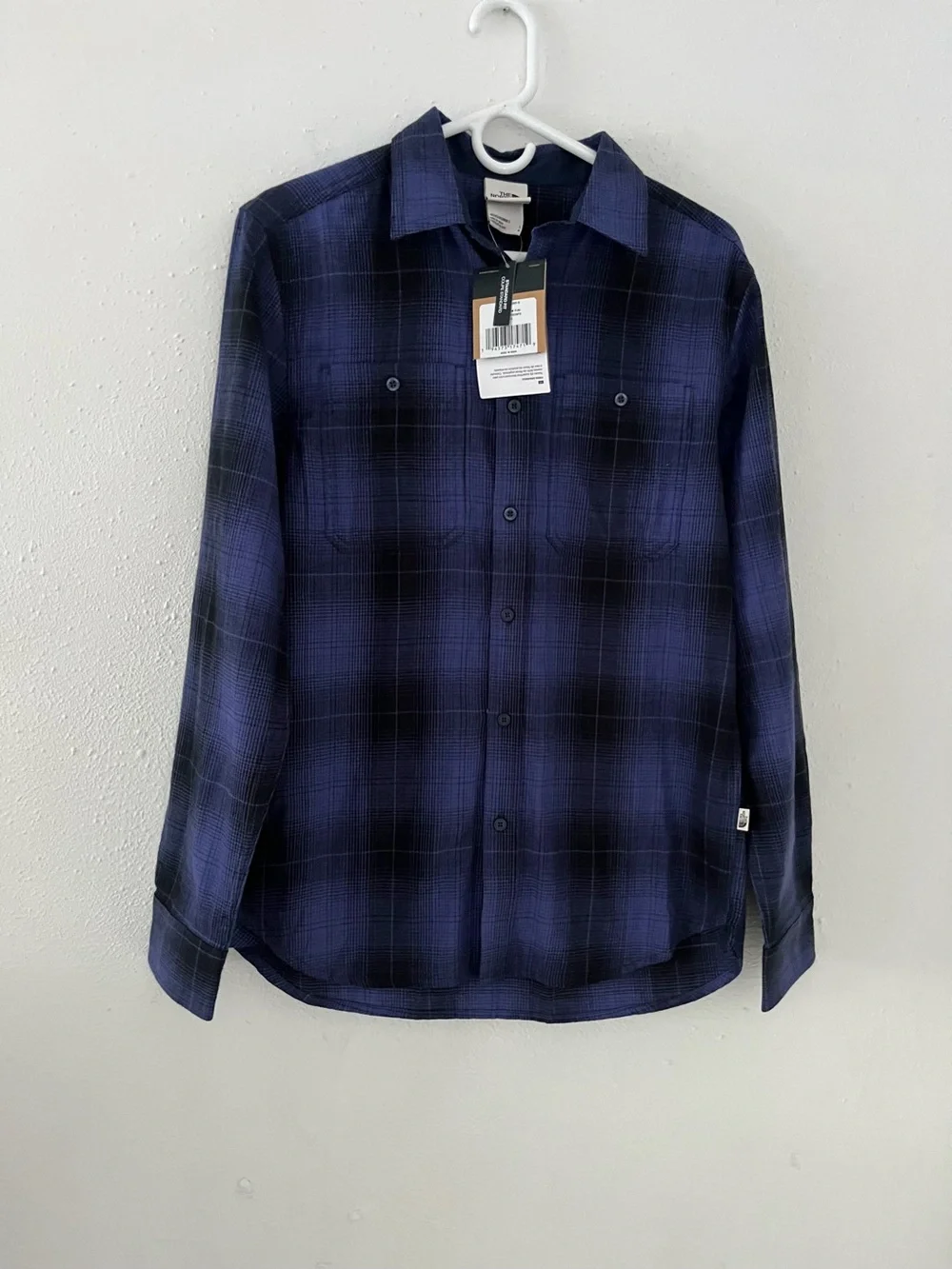 The North Face Men's Navy and Black Plaid Button-Down Shirt
